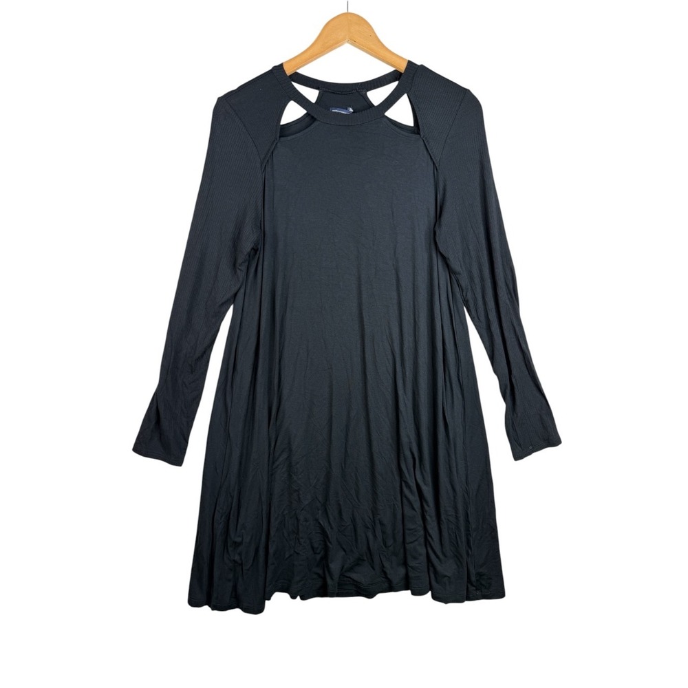NWT American Eagle Outfitters Womens Long Sleeve Swing Dress size Large Black